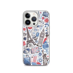 Travel Doodle iPhone Clear Case – Paris, London &amp; NYC Landmarks | Aesthetic &amp; Trendy 2025