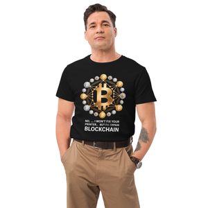 Blockchain and Crypto Humor Premium T-Shirt - No Printer Fix, I’ll Explain Blockchain