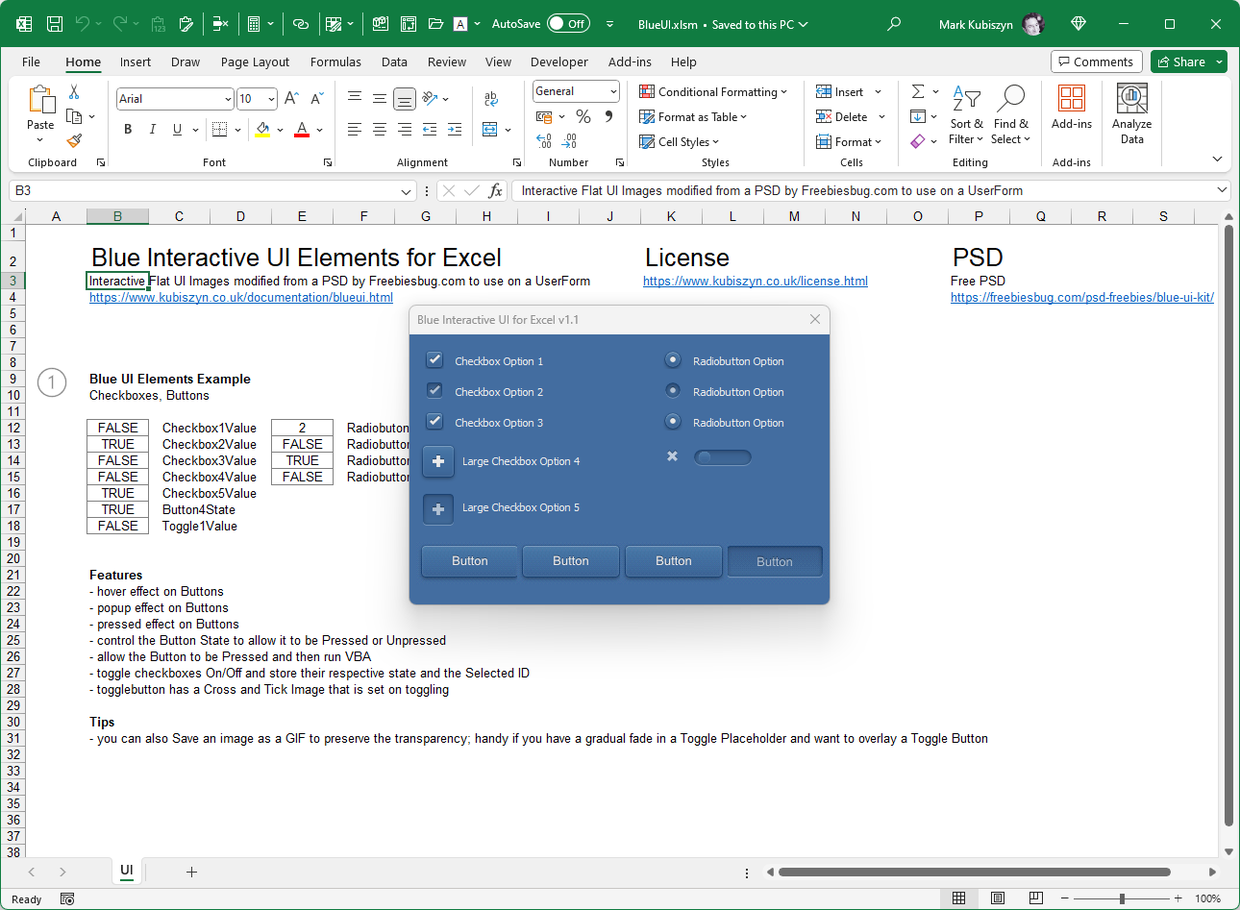 Blue UserForm UI