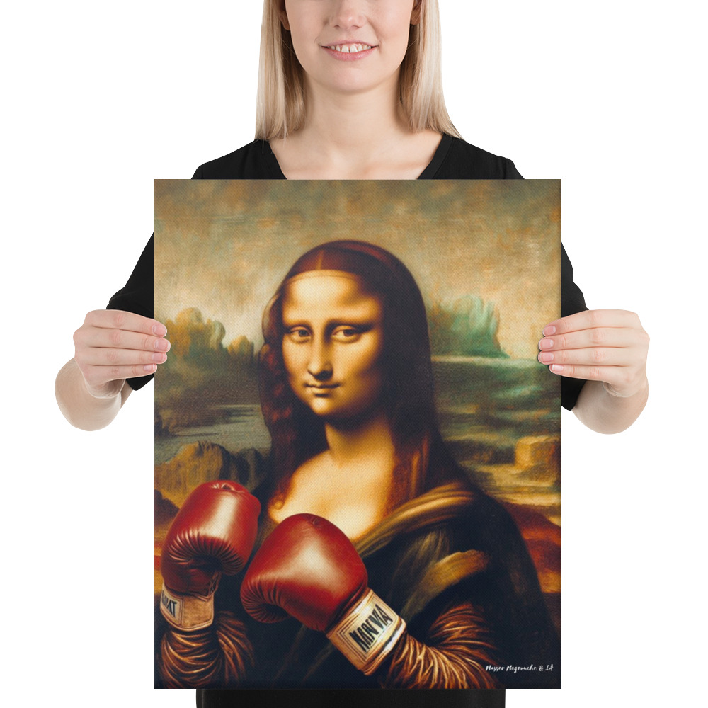 Toile musée 40x50cm châssis bois Mona Fatal Smile Lisa boxeuse - Décoration boxe féminine 129€