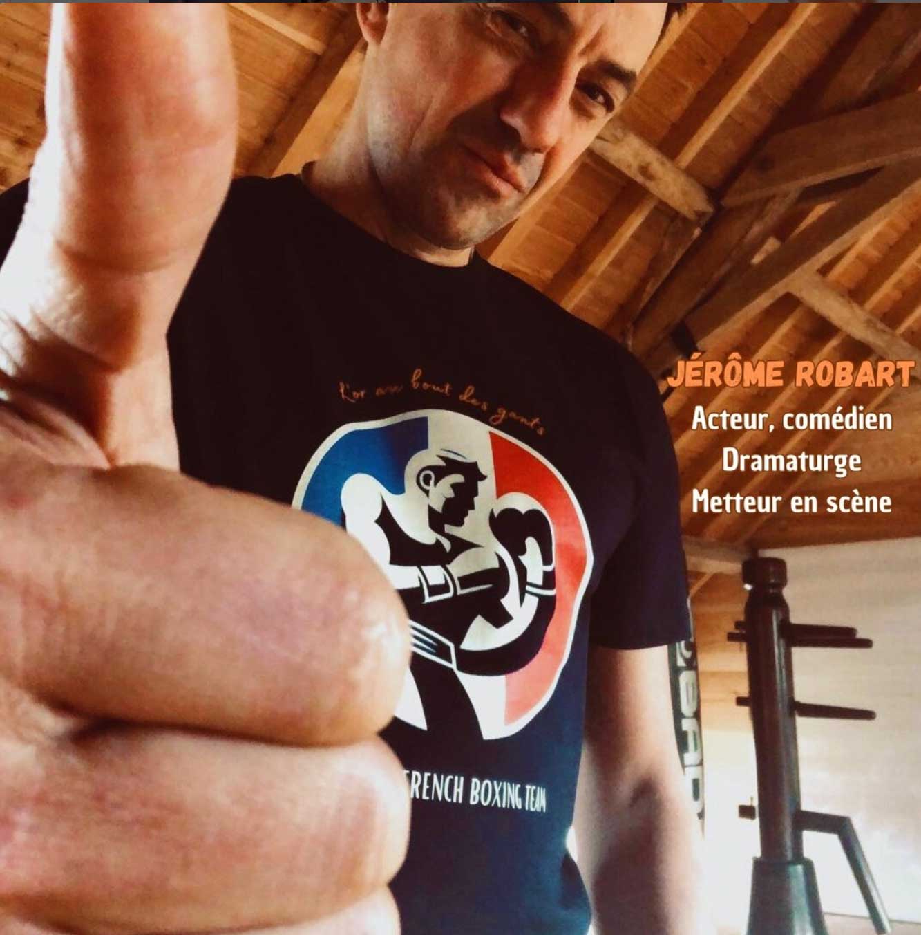 Jérôme Robart acteur portant le t-shirt I love the French Boxing Team