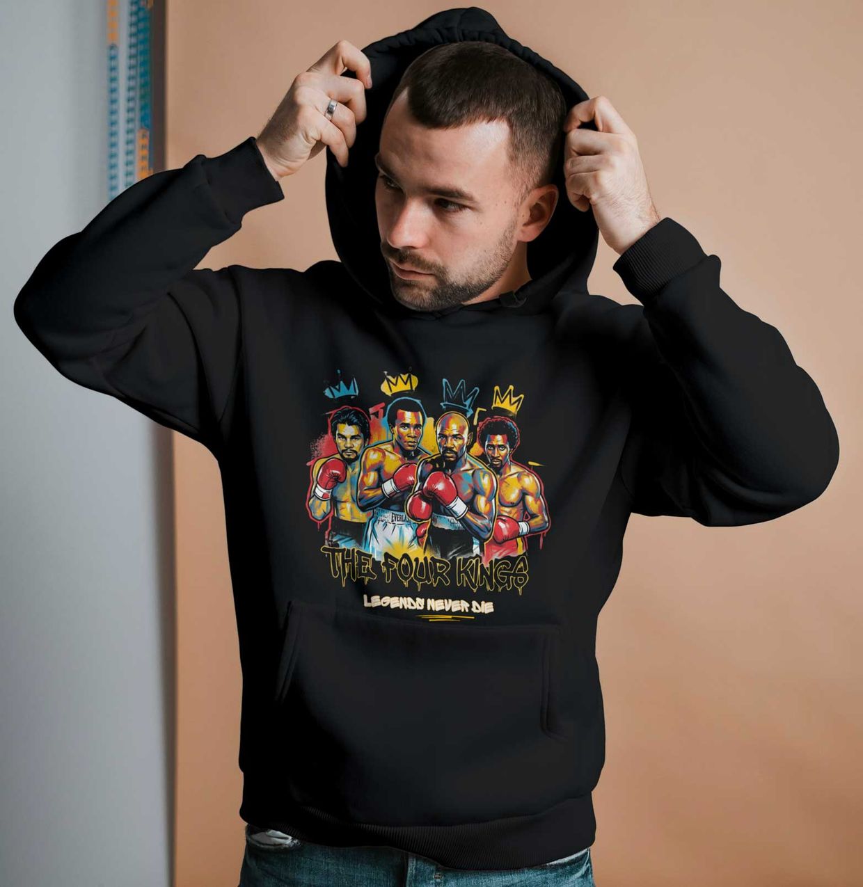 Sweatshirt à Capuche 4 KINGS : Legends Never Die | Hagler, Leonard, Hearns, Duran | Coton Premium WRAP
