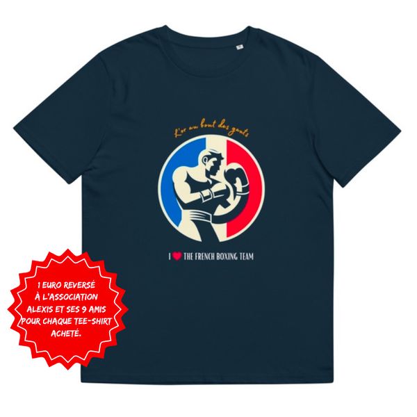 T-shirt bio I Love the French Boxing Team tricolore 1 euro reversé association Alexis