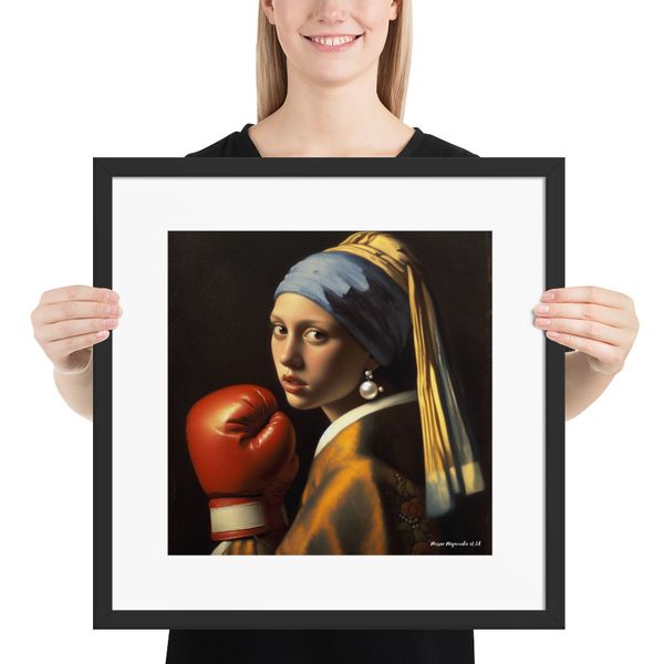 Affiche encadrée La jeune boxeuse à la perle Vermeer - Décoration boxe 89€