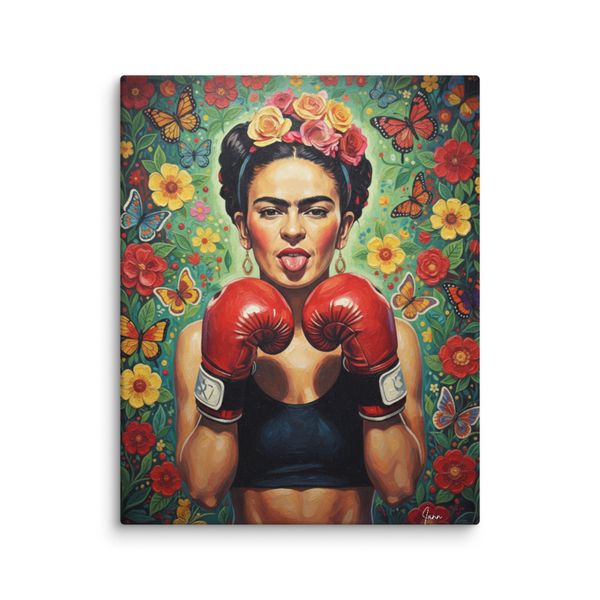 Toile façon musée Frida K.O tire la langue 40x50cm audace insolence qualité galerie art