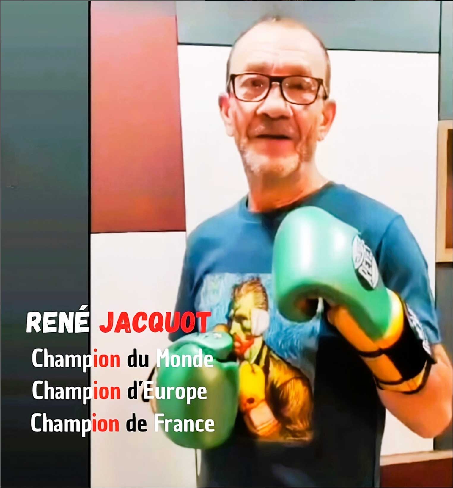 René Jacquot champion du monde de boxe portant le t-shirt Van Gong