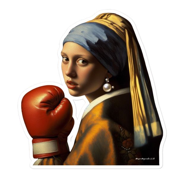 Sticker détouré 7,6x7,6cm La jeune boxeuse à la perle