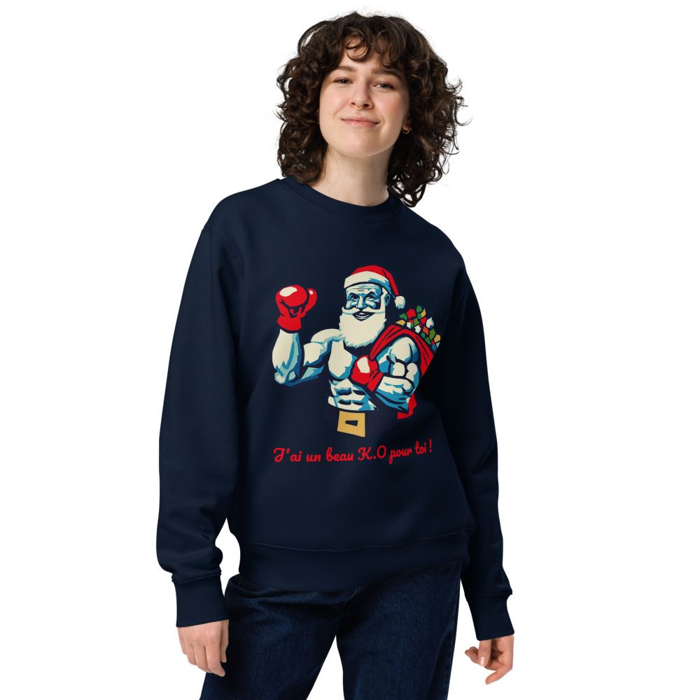 Sweatshirt Pull de Noël Père Noël Boxeur à plat - Design J'ai un beau K.O pour toi