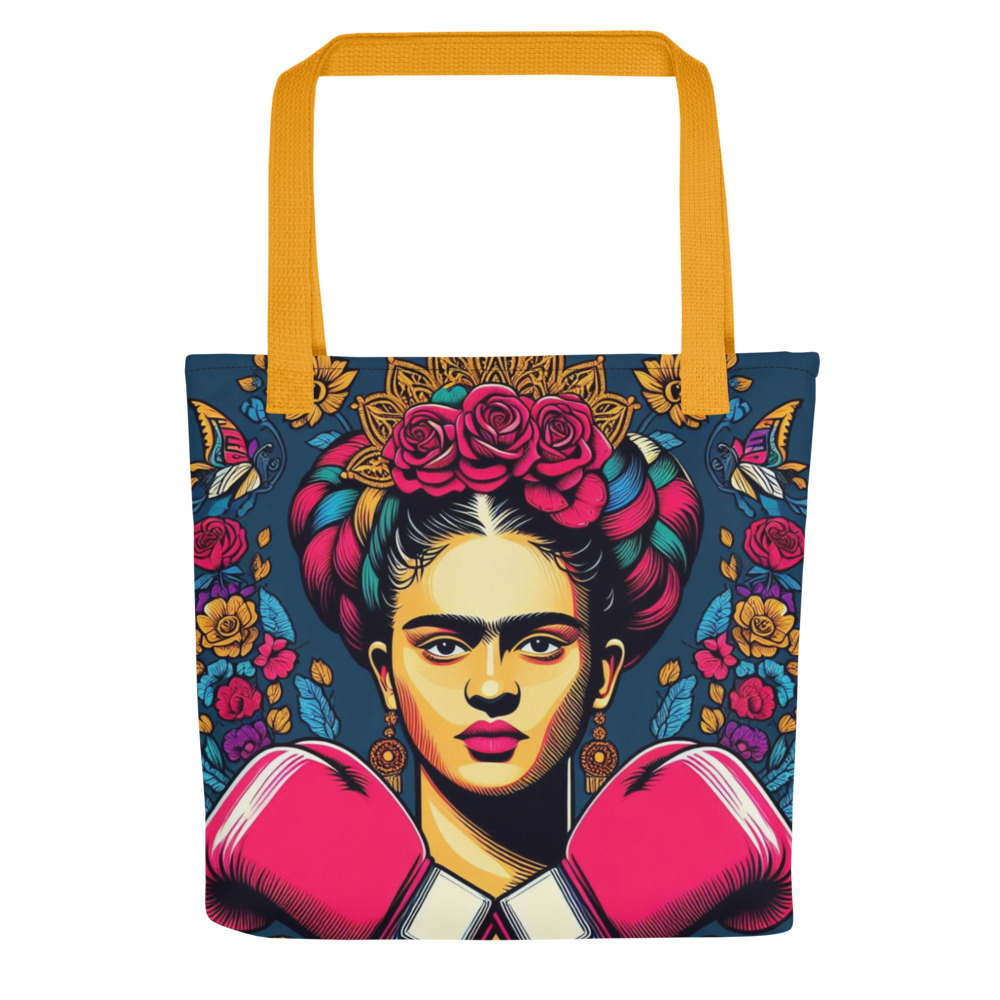 Sac tote bag polyester jaune Frida K.O Kahlo boxeuse - Cadeau femme sportive boxe 39€