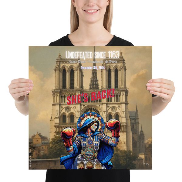Affiche premium Notre-Dame Comeback 45x45cm cathédrale boxeuse invincible