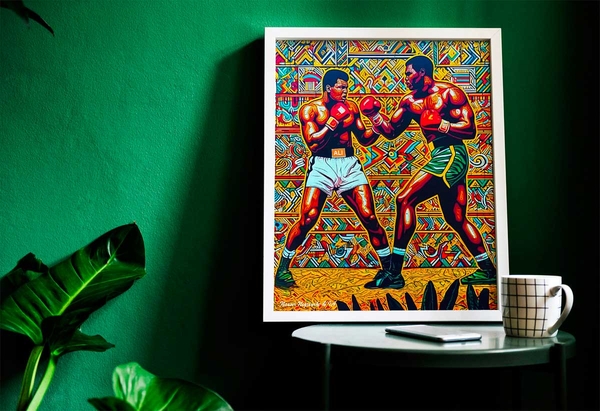 Affiche premium 30x40cm Ali Bomayé célébrant Muhammad Ali vs George Foreman 1974