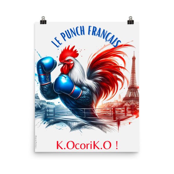 Affiche premium K.OcoriK.O 40x50cm coq tricolore boxeur symbole France