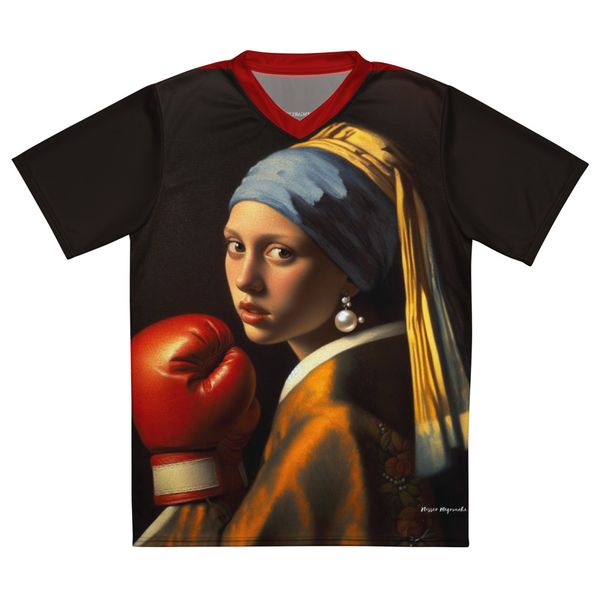 Maillot de sport unisexe recyclé La jeune boxeuse à la perle