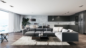 Modern living room with a large sofa