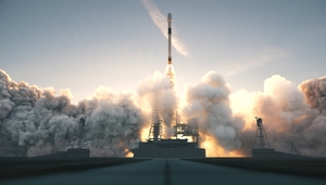 Space rocket launch from spaceport