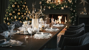 Evening table setting with Christmas decorations