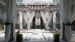 Outdoor courtyard in Moroccan style. Moroccan interior design