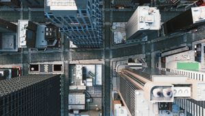 Top view of an empty city with skyscrapers