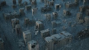 Destroyed houses after the bombing of the city