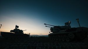 Air defense system at sunset. Gepard PRTL