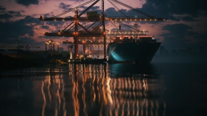 Loading a cargo ship in a container terminal