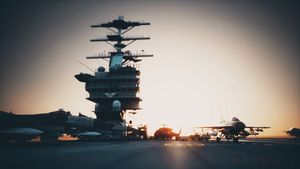 Fighter Jets on Aircraft Carrier at Dawn