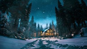Wooden private house in the winter forest. Wooden private house in the winter forest