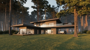 Modern house in the forest. Big contemporary house