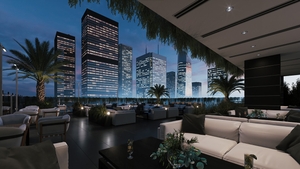 Rooftop restaurant at night city