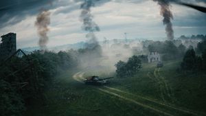 Flying weapon tracking target on battlefield