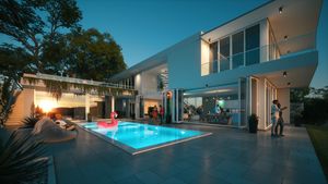 Party in a luxury villa at evening. Private party at home