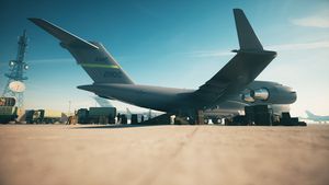 Loading military cargo at the airport