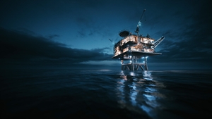 Oil rig platform at the sea. Oil rig at night