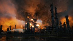 Massive fire explosion on oil refinery