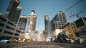 Large construction site. Construction of a modern district