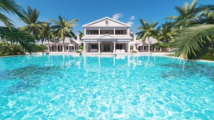 Large pool with luxury villa. Tropical resort