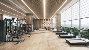 Empty modern gym interior with sports equipment