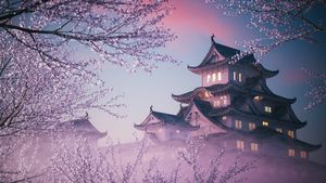 Beautiful cherry blossoms at japan castle