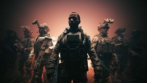 Military special forces soldiers with weapons and ammunition