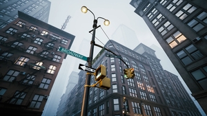 Street signs at the background of skyscrapers