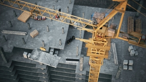 Construction crane lifts building materials