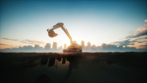 Excavator dig ground at construction site