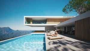 Woman in luxury resort in the swimming pool