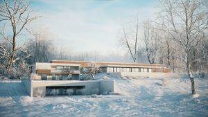 Modern house in winter forest