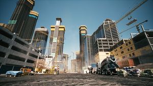 Construction city area. Construction of a large residential complex