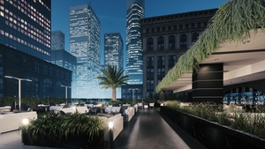 Luxury restaurant on the rooftop. Restaurant at the rooftop of New York