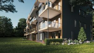 Green courtyard of a modern residential building