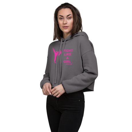 Sweat-shirt à capuche cropped pour femme Fight like a Girl by SB Coaching Gris