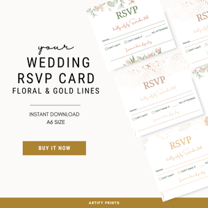 DIGITAL FILE - Wedding RSVP Card - Floral Gold Lines