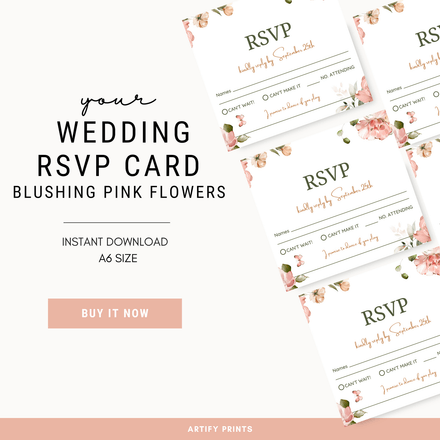 DIGITAL FILE - Wedding RSVP Card - Blushing Pink